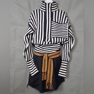 Vintage Upcycled Striped Black and White Turtleneck Sweater